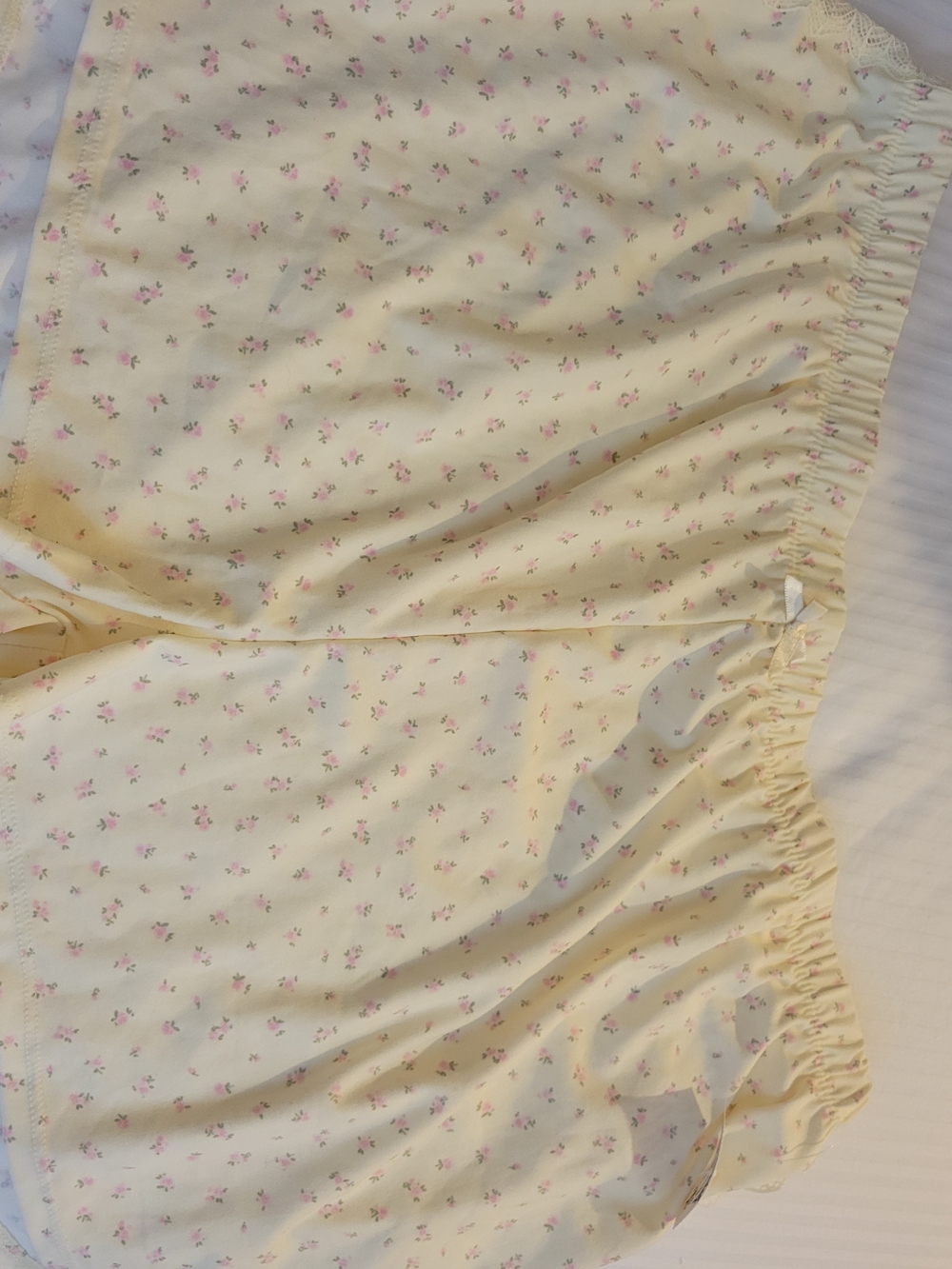 Laura Ashley Light Yellow with Pink Floral Print Sleep Shorts, Lounge Shorts.